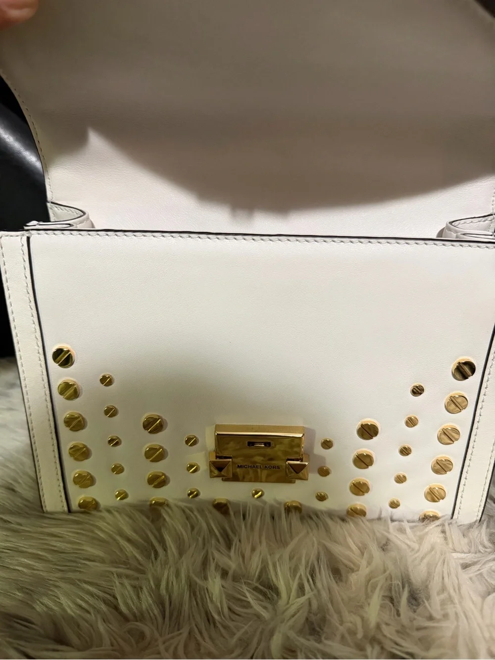 Michael Kors White Gold-Studded Shoulder Bag!